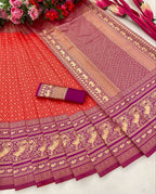 DEIANA'S Beautiful Designer Golden zari Soft Lichi Silk Saree - Red