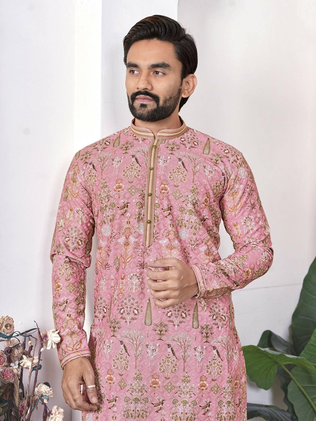 Anaita Peach Digital Printed Work Cotton Straight Kurta