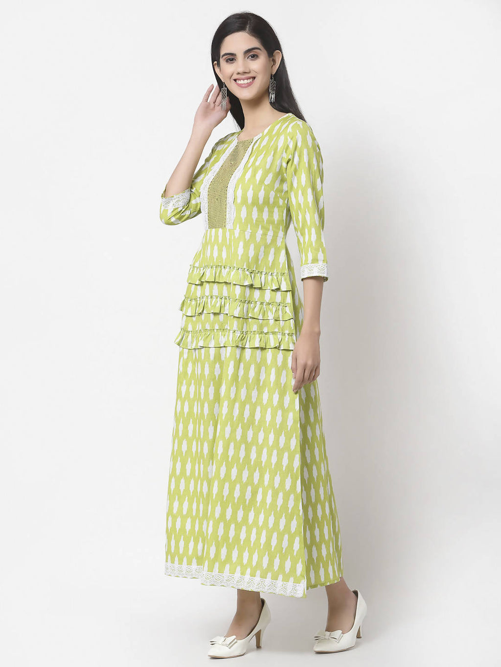 Myshka Women's Pure Cotton Printed 3/4 Sleeve Dress