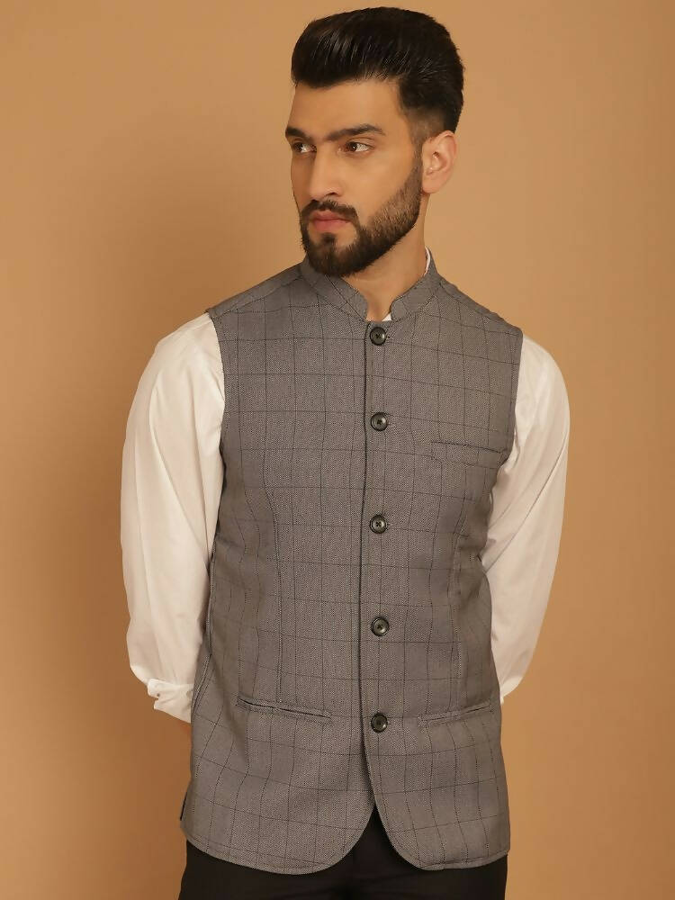 Even Apparels Nehru Jacket With Welt Pockets - Grey