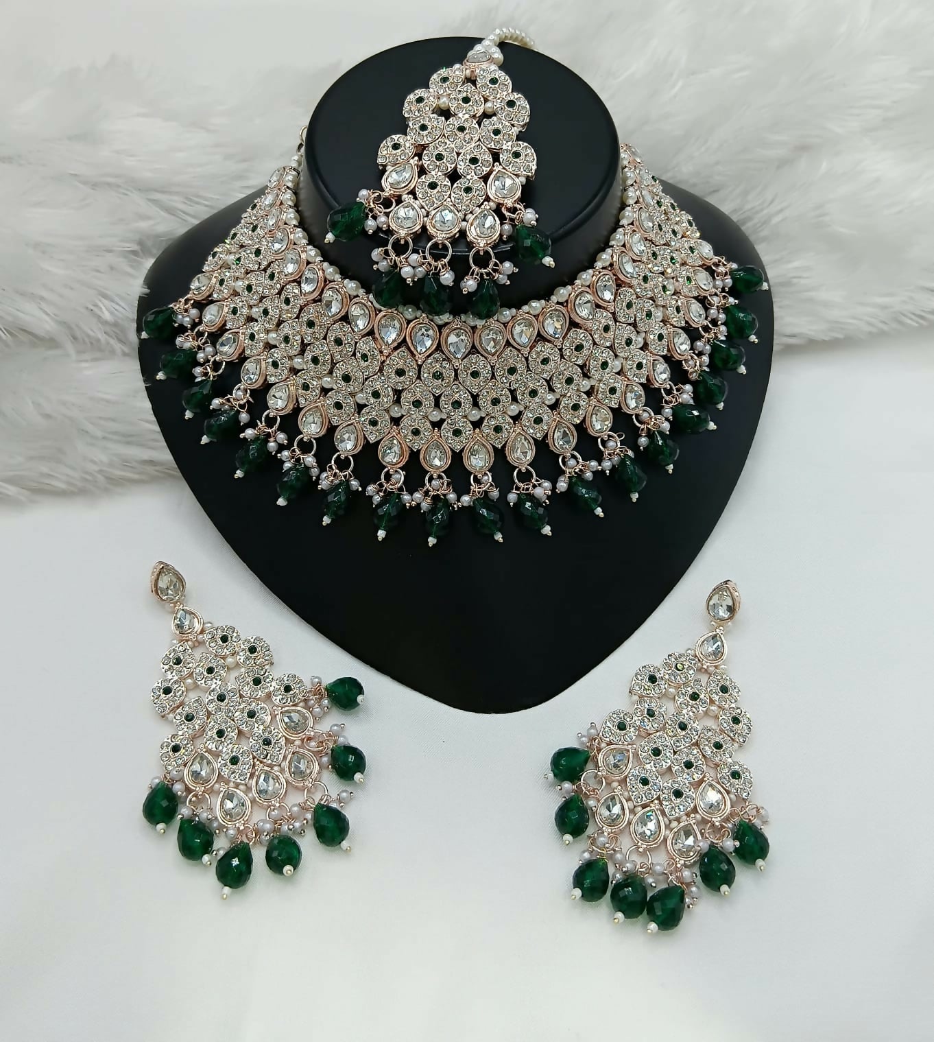 Joban Fashion Women Green Stone Work Necklace Set - Distacart
