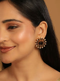 Nuyug 22K Gold Plated Faux Smoky Quartz & Crystal Studded Contemporary Floral Studs - Distacart