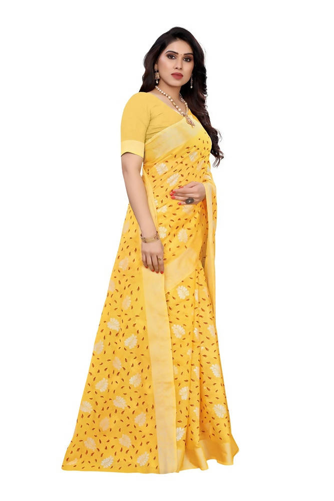 Vamika Yellow Linen Zari Border Saree