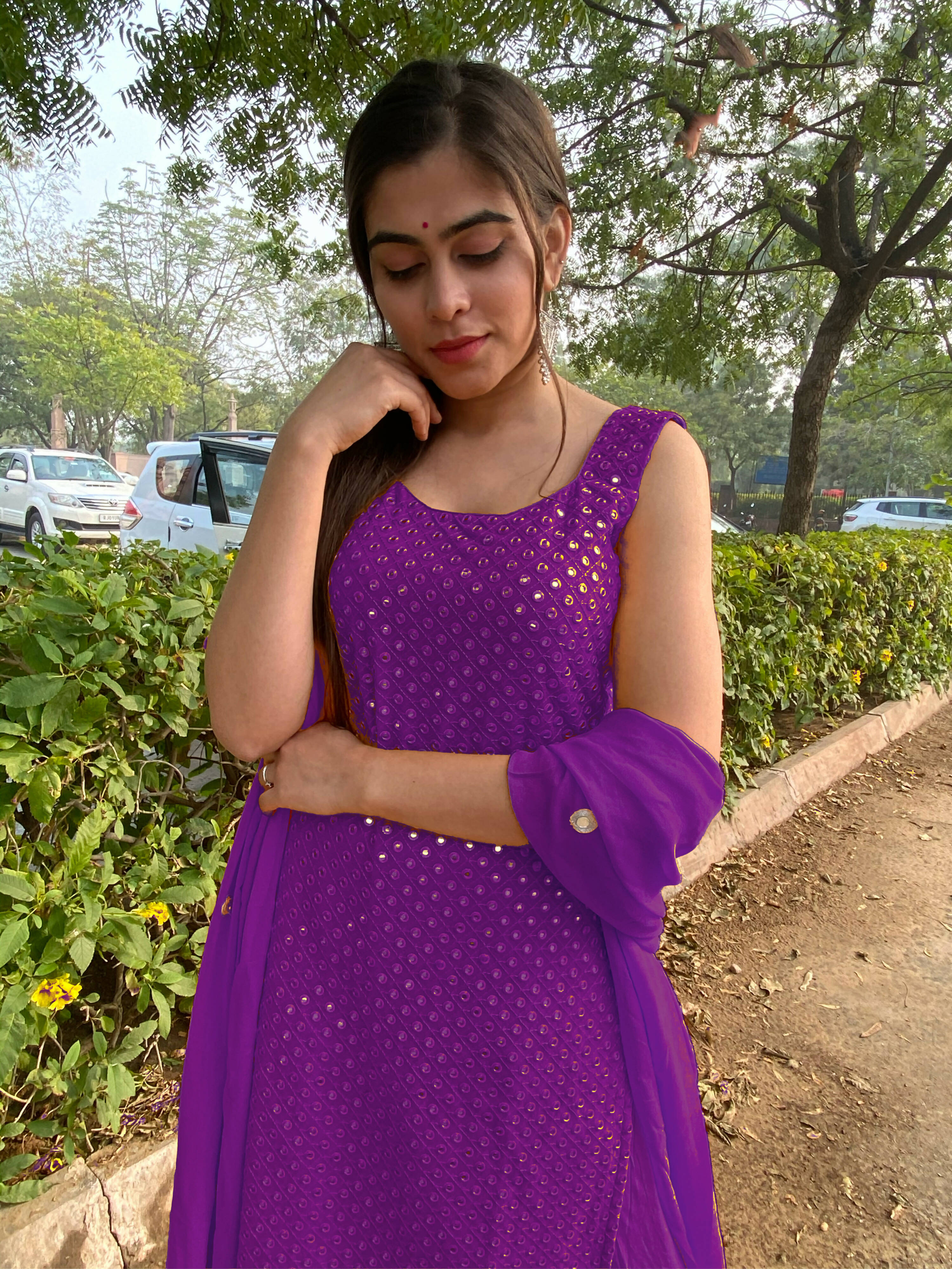 Partywear Designer Purple Georgette Palazzo Suit - Anbazaar - Distacart