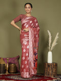 Shree Shyam Fashion Linen Cotton Rust Saree - Distacart