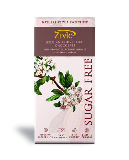 Zevic Belgian Couverture Chocolate with Organic Californian Almonds and Kashmiri Saffron