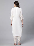 Ahalyaa Women Offwhite Pure Cotton Printed Kurta With Trousers - Distacart