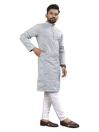 Anaita Grey Lucknowi Work Silk Straight Kurta