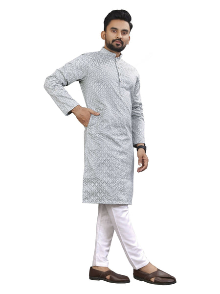 Anaita Grey Lucknowi Work Silk Straight Kurta