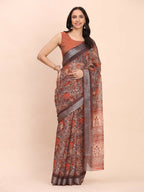 Shree Shyam Fashion Linen Cotton Brown Saree - Distacart