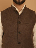 Even Apparels Pure Wool Nehru Jacket - Brown