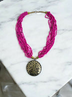 Inhanns Everyday Statement Beaded Pendant Necklace - Hot Pink
