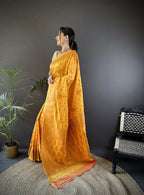 Joban Fashion Banarasi Orange Woven Woven Soft Silk Saree - Distacart