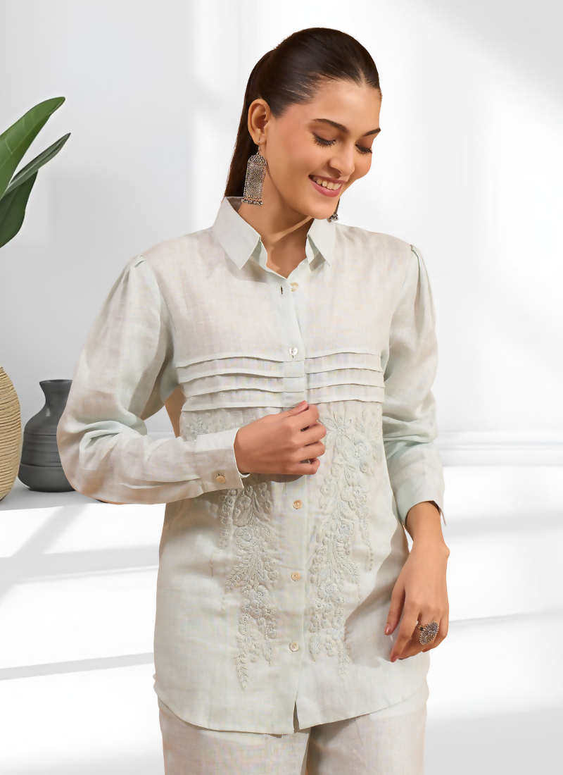 Joban Fashion Powder Blue Linen Embroidered Readymade Cord Set - Distacart