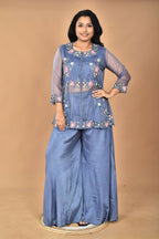 Morchari Women And Hand Embroidery Palazzo Set-Grey