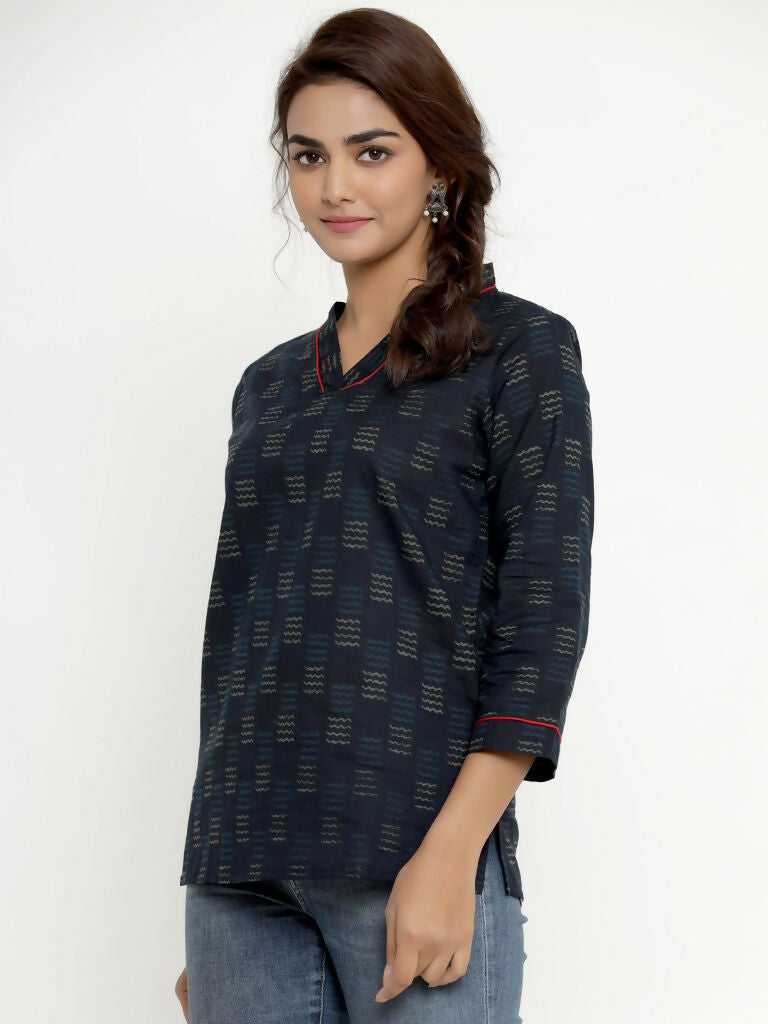 Miravan Women's Blue Printed Indigo Kurti