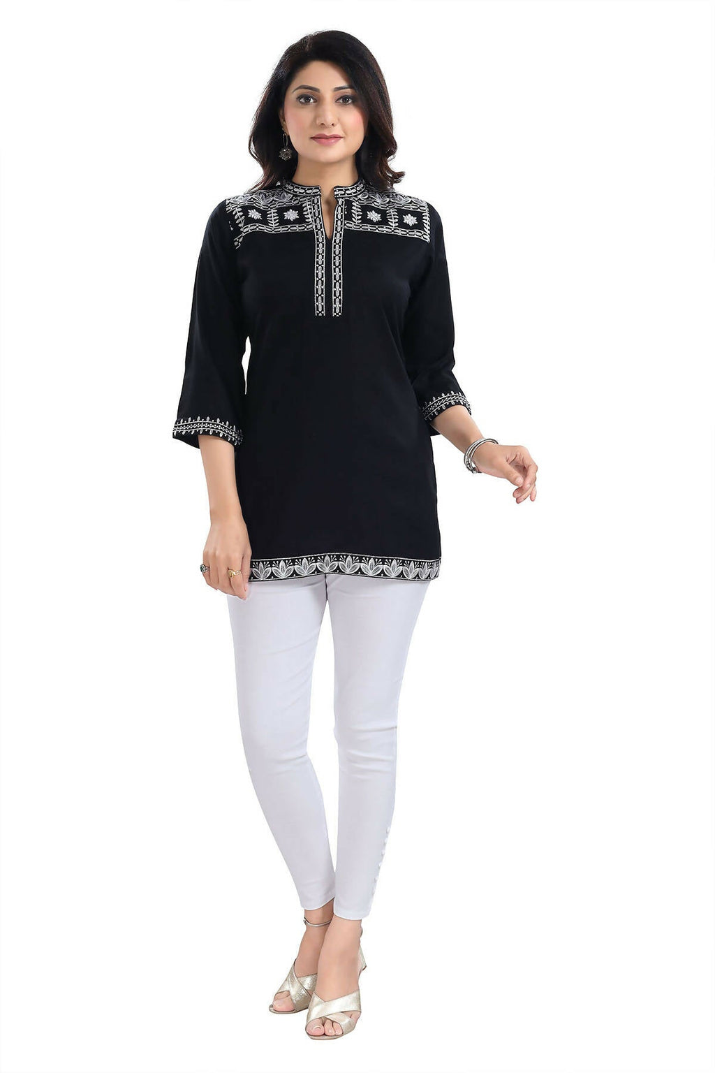 Snehal Creations Blissful Black Women Embroidered Boho Chic Tunic Top - Distacart