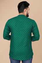 Mens Green Viscose Foil Print Kurta - Mahotsav