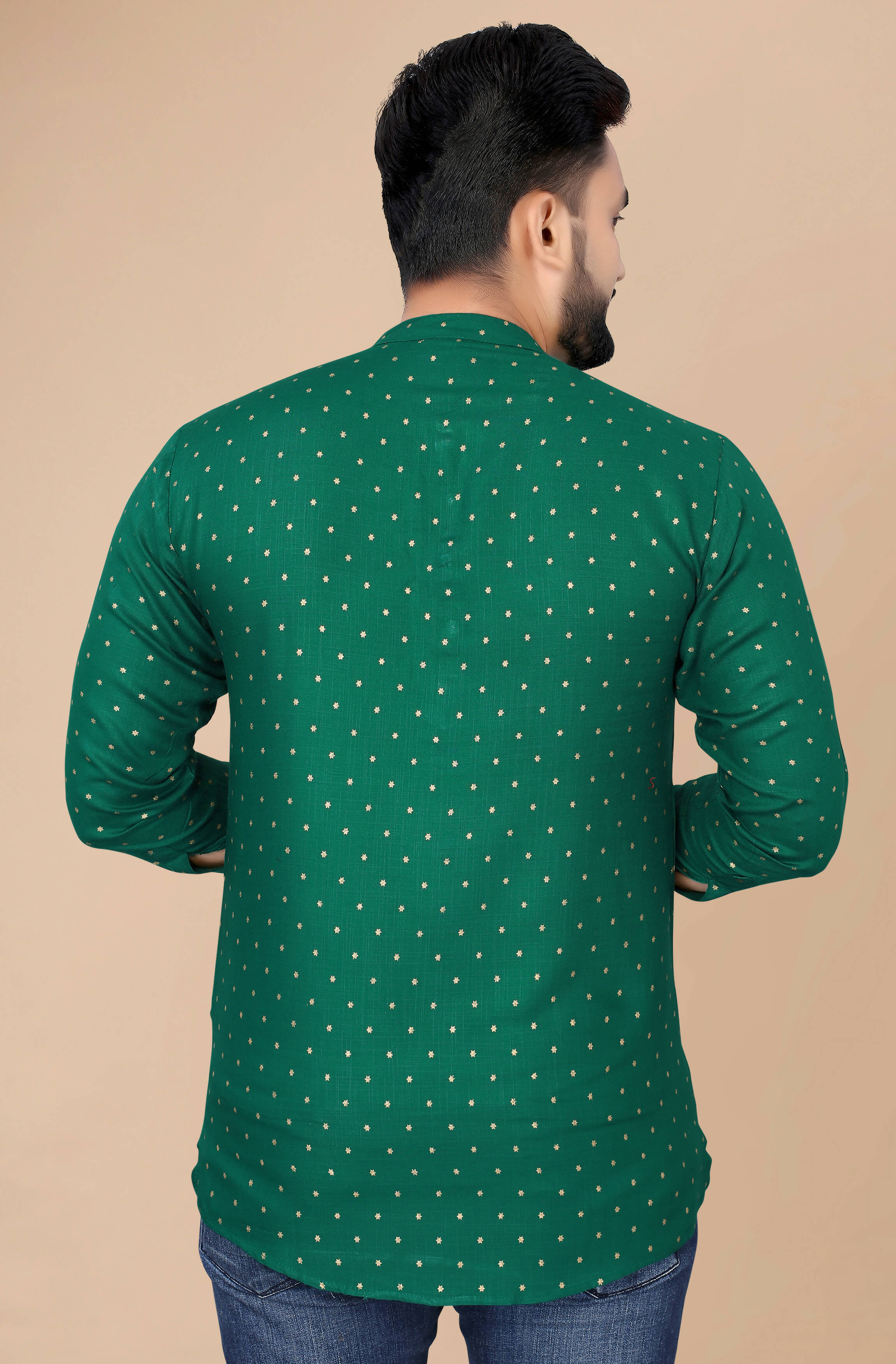 Mens Green Viscose Foil Print Kurta - Mahotsav
