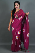 Exclusive Collection Maroon Pure Cotton Saree With Sunflower Design - Distacart