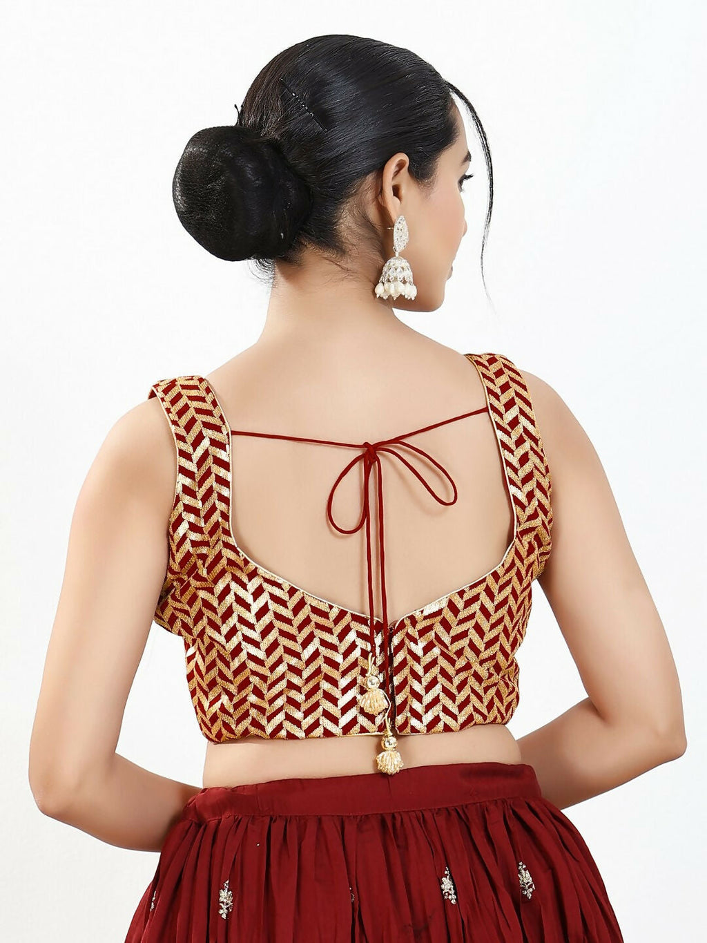 Joban Fashion Maroon Silk Padded Blouse With Sweetheart Neck Sleeveless - Distacart
