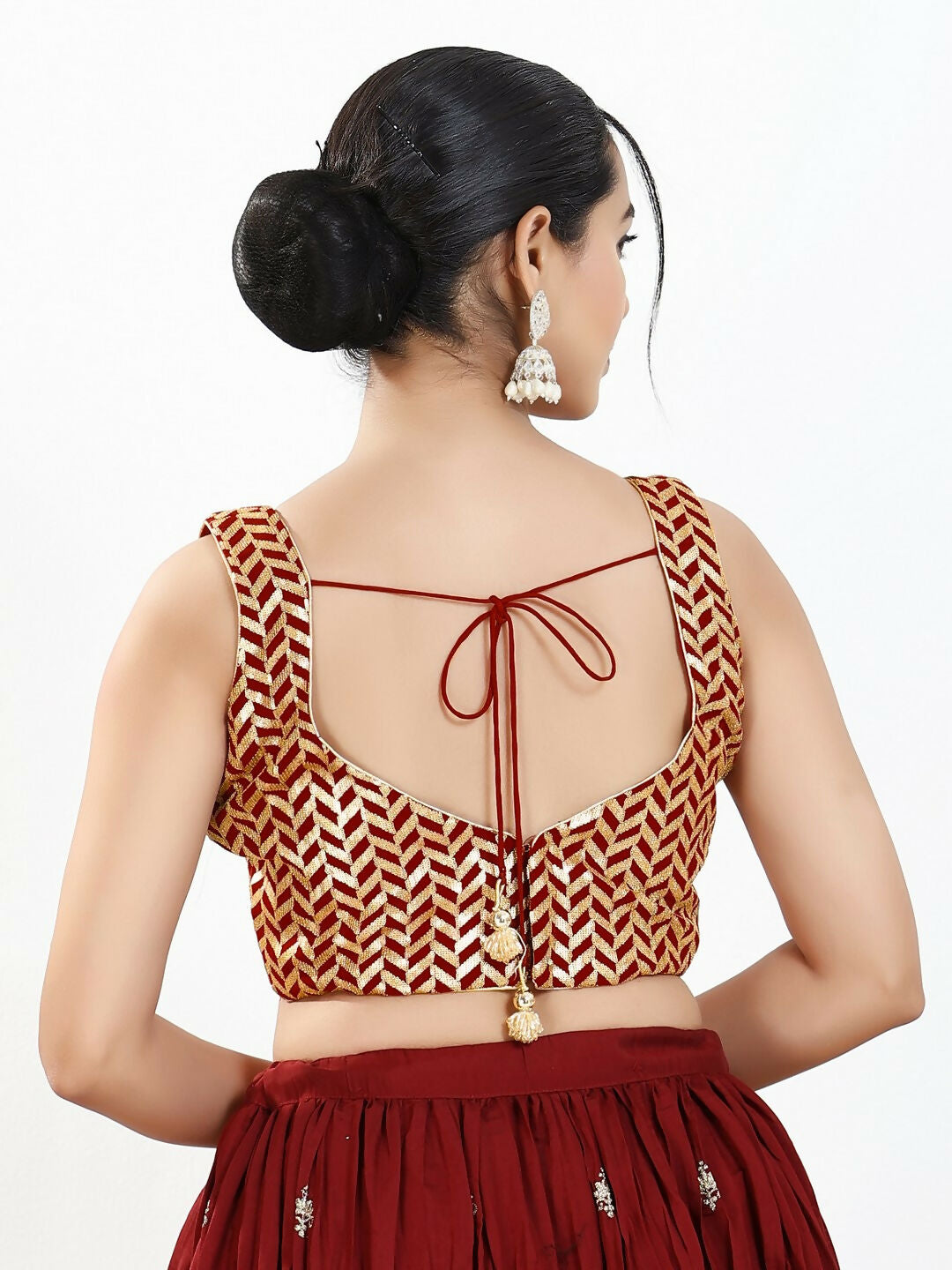 Joban Fashion Maroon Silk Padded Blouse With Sweetheart Neck Sleeveless - Distacart
