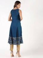 Aniyah Rayon Block Print Flared Blue Kurta (AN-149K)