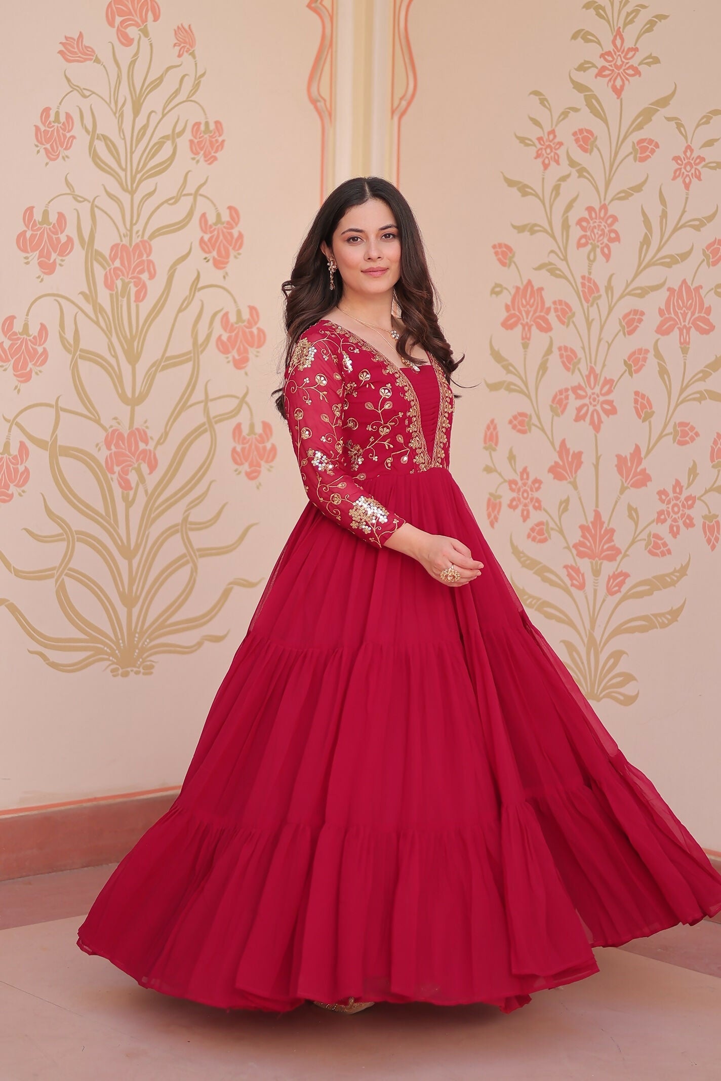 Joban Fashion Pink Georgette Sequence Embroidery Work Dress - Distacart