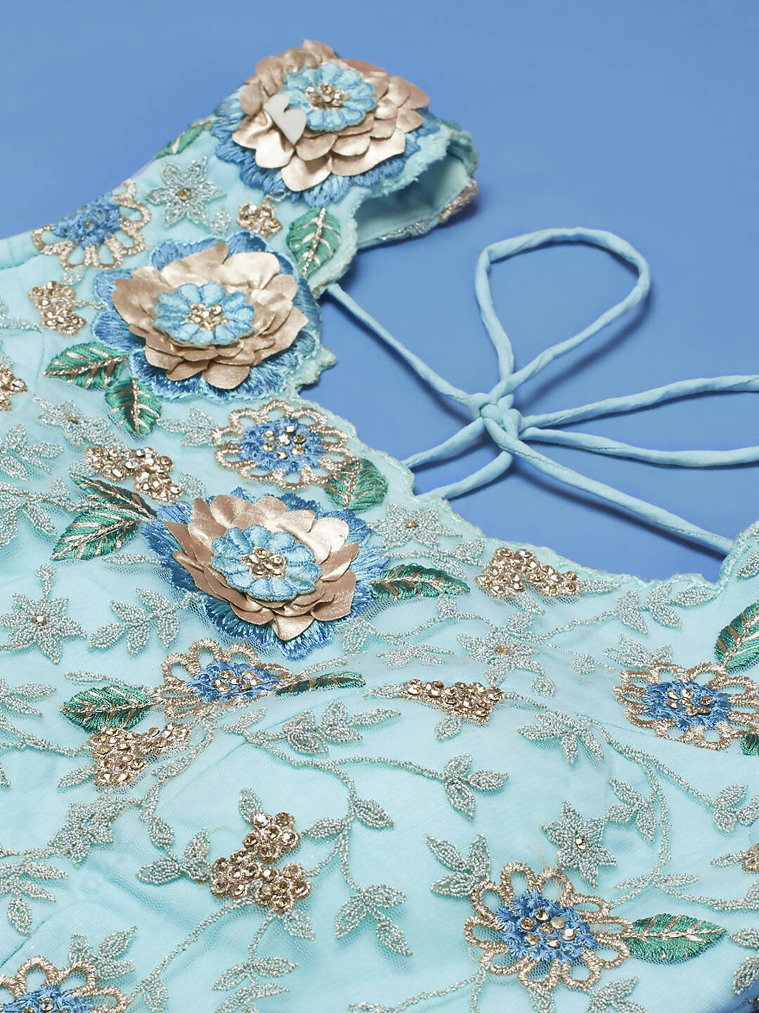 House of Panchhi Turquoise Blue Net Sequinse Work Lehenga & Blouse, Dupatta