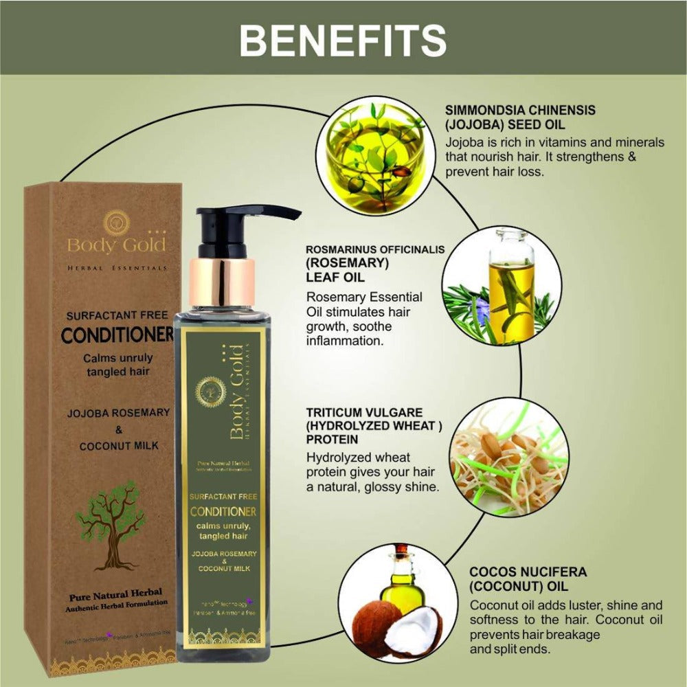 Body Gold Conditioner Clams Unruly Tangled Hair With Jojoba Rosemary & Coconut Milk