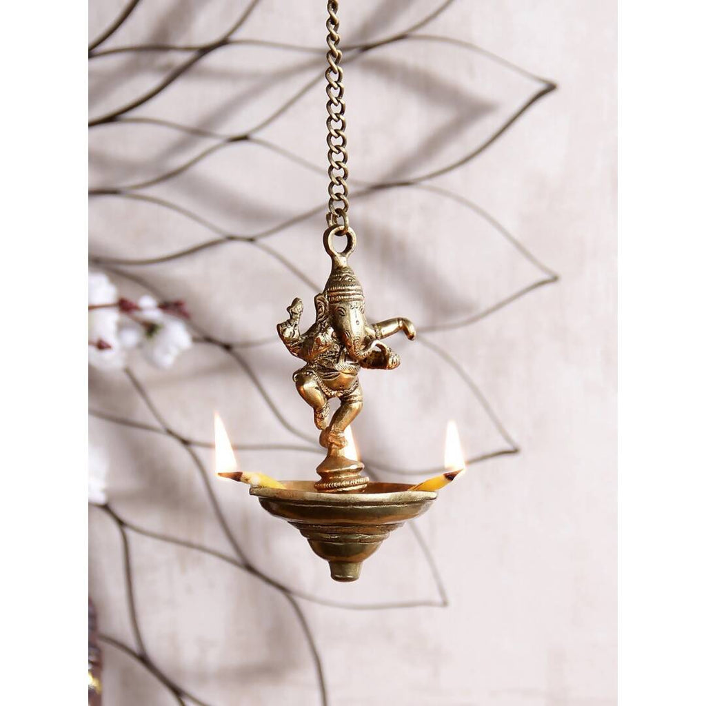 eCraftIndia Brown Dancing Ganesha Brass Hanging Diya