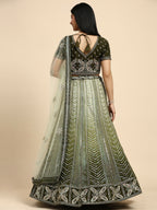 Green Fancy Net Sequence Embroidered Lehenga Choli with Dupatta - Dhara