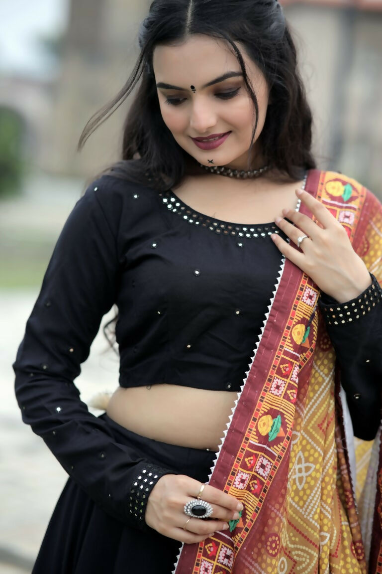 Vastranavya Navaratri Collection Gotta Patti Work & Blouse With Real Mirror Work Lehenga Choli - Black