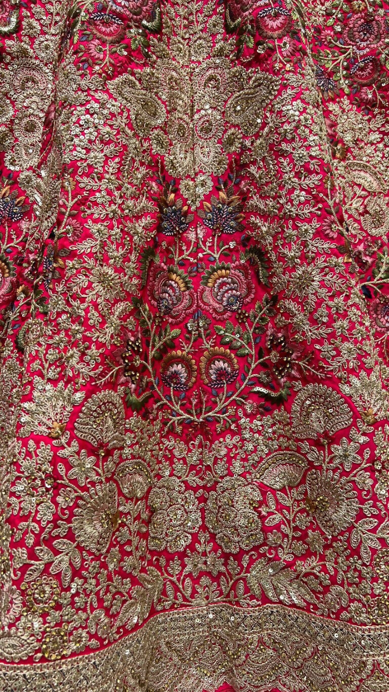 Jyoti Fashion Women's Rani Pink Silk Fancy Dori & Sequins Multi Thread Embroidered with Diamond Work Wedding Lehenga Choli
