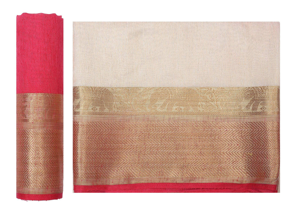 Mimosa Women's Beige Kanchipuram Linen Saree - Distacart