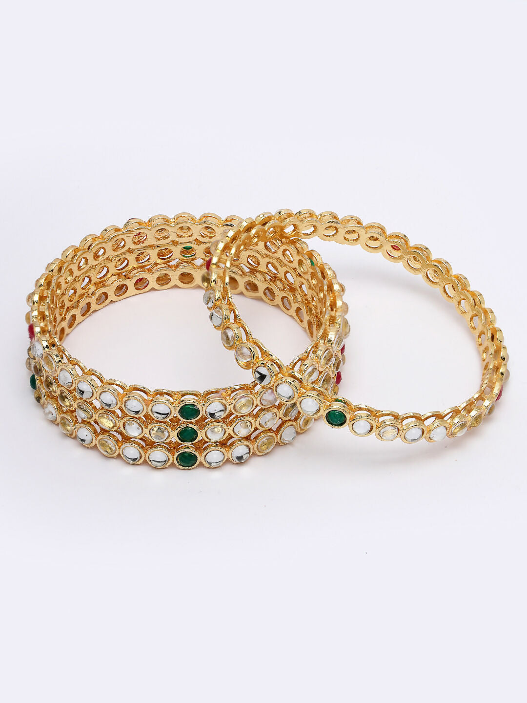 NVR Women Set of 4 Gold Plated Kundan Studded Bangles - Distacart
