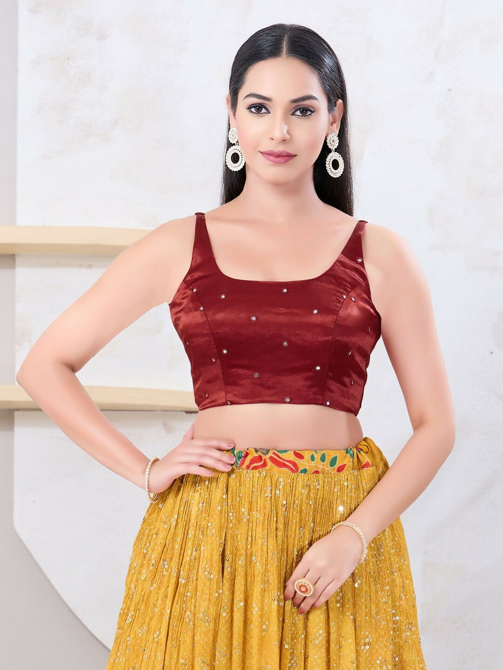 Joban Fashion Red Gajji Silk Sleeveless Back Open Blouse