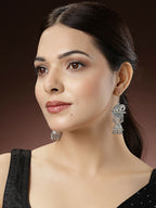 NVR Women's Set of 3 Silver-Toned German Silver Oxidised Dome Shaped Jhumka Earrings - Distacart