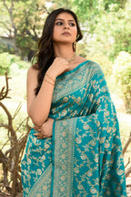 Joban Fashion Green Banarasi Soft Pure Handloom Banarasi Silk Saree