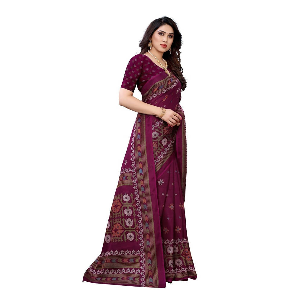 Vamika Printed Jute Silk Purple Saree online