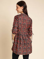 Black Poly Rayon Digital Printed A-line Top - Tarini