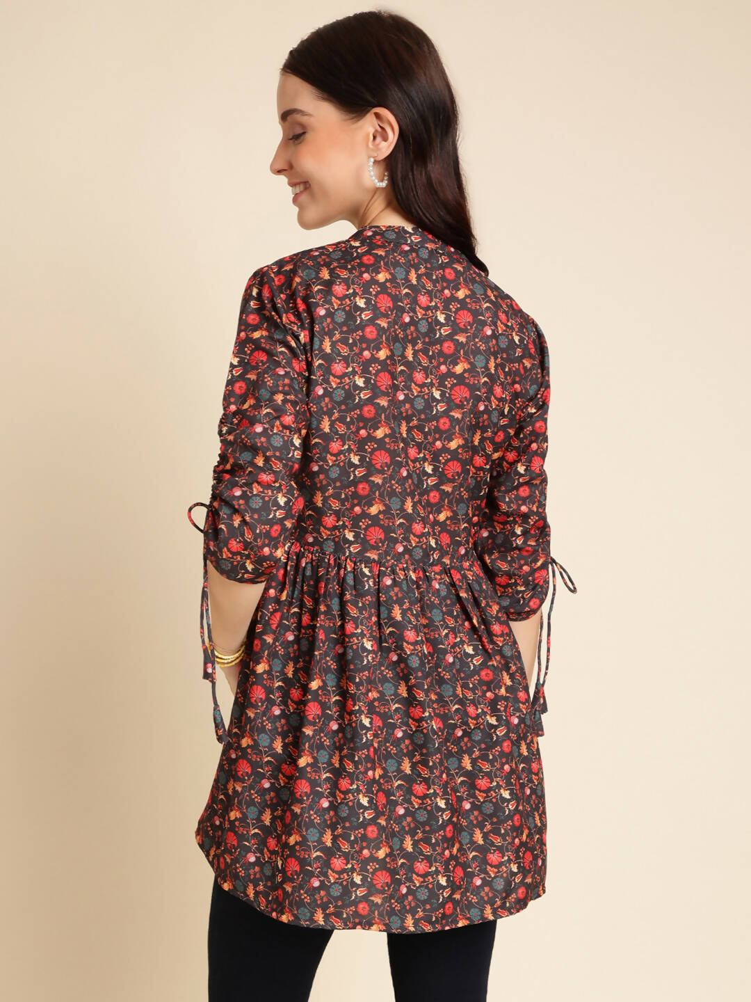 Black Poly Rayon Digital Printed A-line Top - Tarini