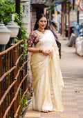 Cream Poly Silk Ethnic Motifs Saree with Unstitched Blouse - Hiral Fashion