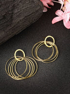 NVR Women Golden Linked Round Circle Attached Drop Earrings - Distacart