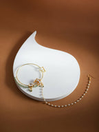 Gold-Plated White Green Kundan-Studded Pearl Beaded Nosepin - Ruby Raang - Distacart