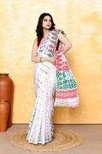 Piyari Fashion Women's White Embellished Cotton Blend Jamdani Saree - Distacart