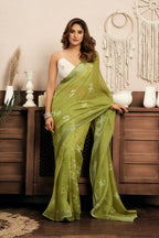 Vastranavya Mehendi Digital Printed Linen Ready To Wear Designer Saree with Unstitched Blouse - Distacart