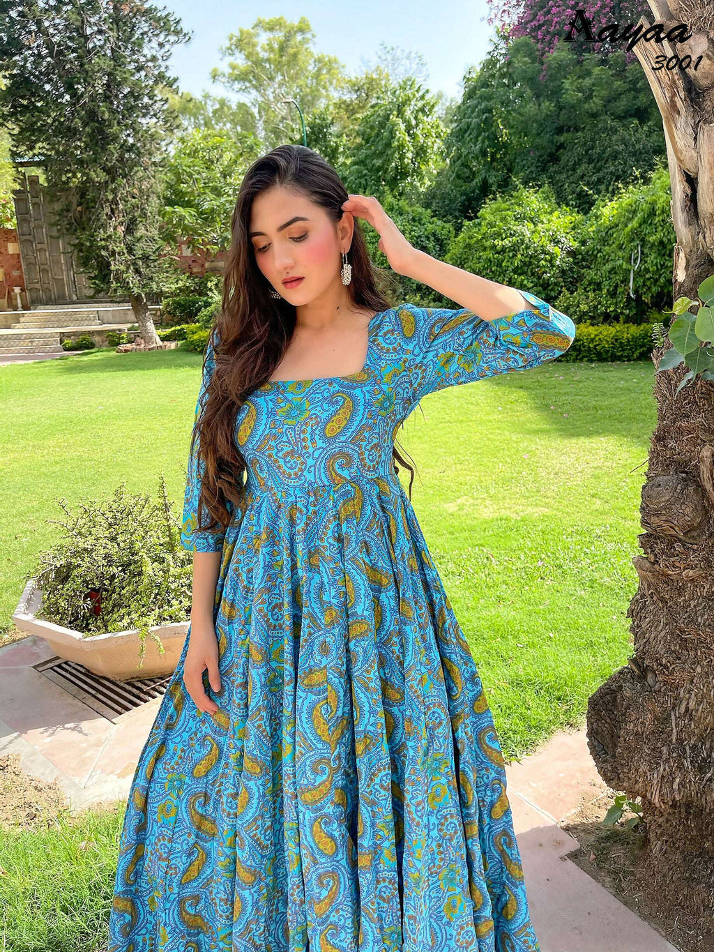 Aayaa Pure Ab Cotton Gown With Heavy Digital Print - Multi Color - Distacart