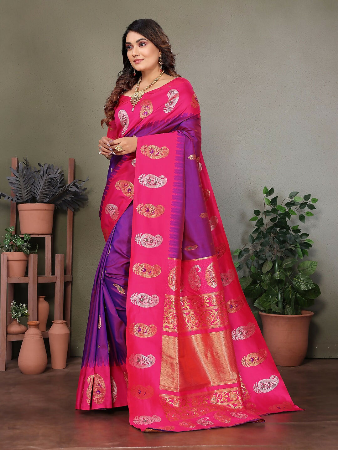 Joban Fashion Banarasi Purple Butti Soft Silk Saree - Distacart