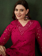 Sangria Embroidered Pure Cotton Kurta & Trouser